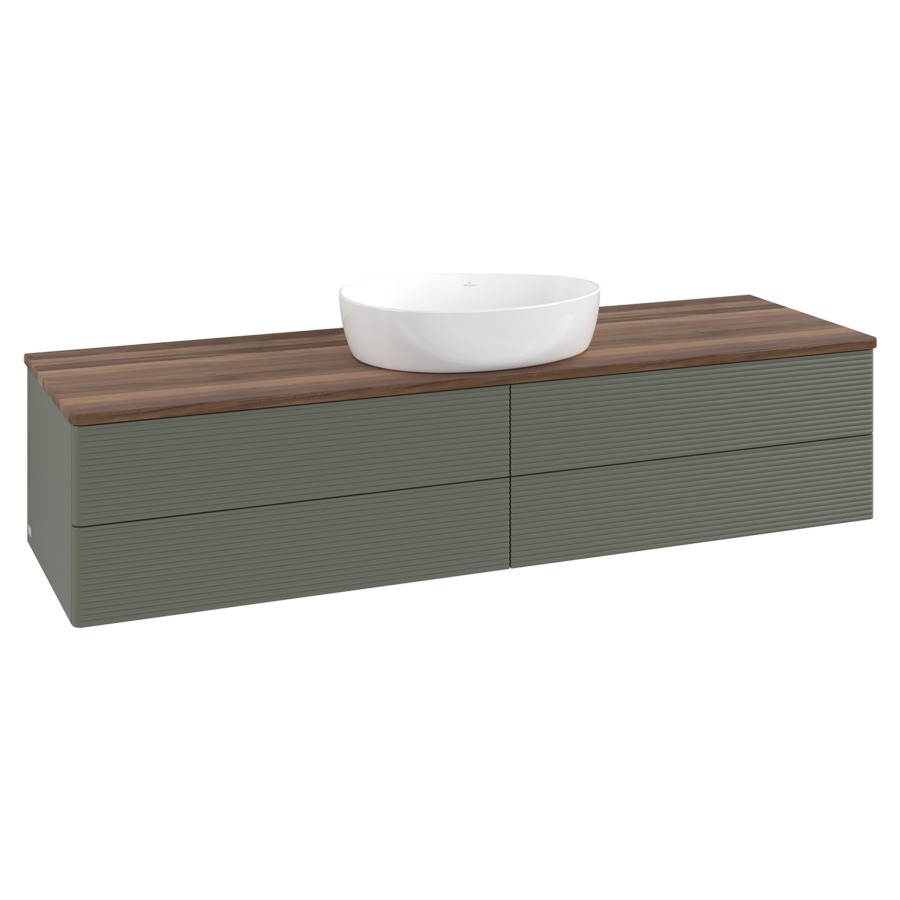 Élément inférieur  Antao
160 x 36 x 50 cm
2&nbsp;éléments de tiroir, 2&nbsp;tiroirs chacune
avec siphon gain de place
avec matériel de fixation
pour 1 lavabo à poser 234171/234172/234173
recouvrement Warm Walnut
sans trou pour robinet