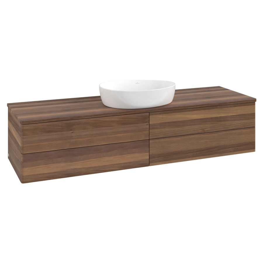 Élément inférieur  Antao
160 x 36 x 50 cm
2&nbsp;éléments de tiroir, 2&nbsp;tiroirs chacune
avec siphon gain de place
avec matériel de fixation
pour 1 lavabo à poser 234171/234172/234173
recouvrement Warm Walnut
sans trou pour robinet