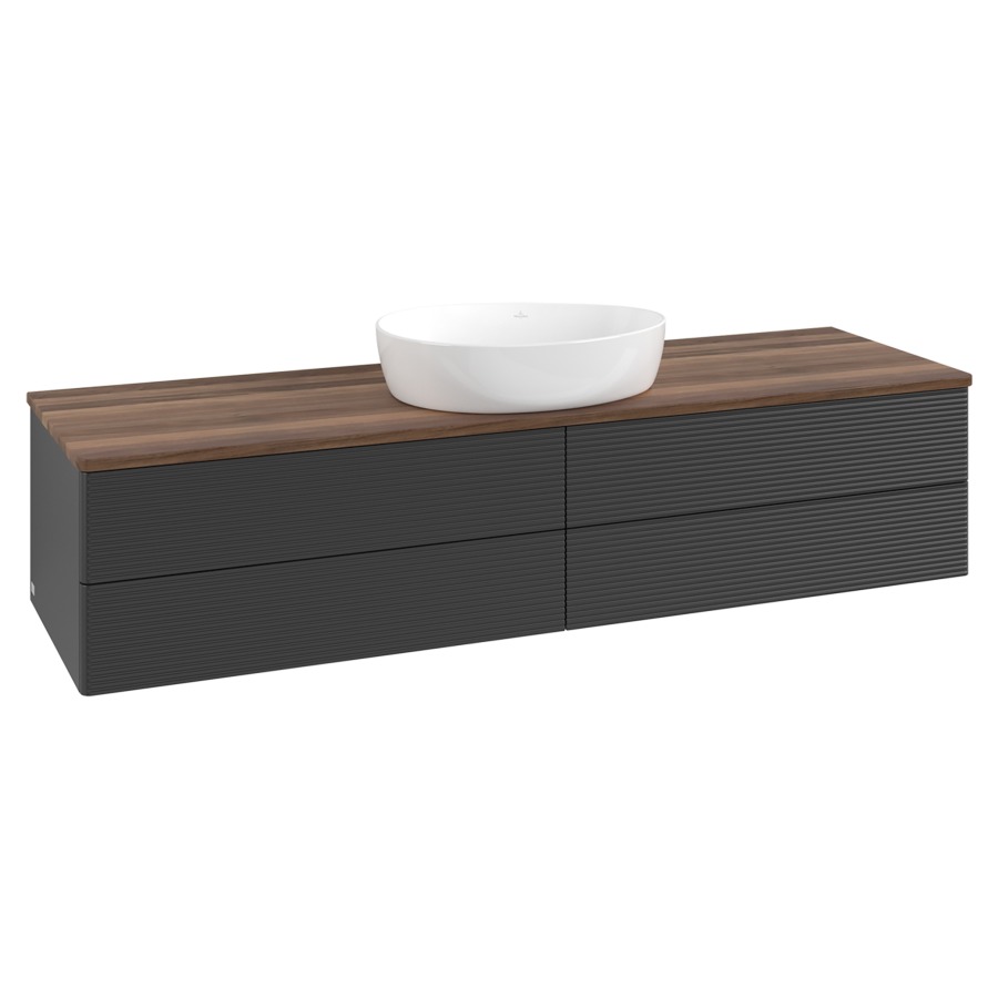 Élément inférieur  Antao
160 x 36 x 50 cm
2&nbsp;éléments de tiroir, 2&nbsp;tiroirs chacune
avec siphon gain de place
avec matériel de fixation
pour 1 lavabo à poser 234171/234172/234173
recouvrement Warm Walnut
sans trou pour robinet