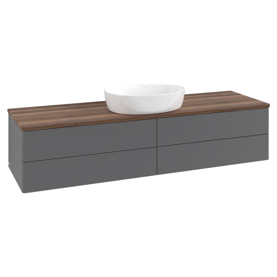 Élément inférieur  Antao
160 x 36 x 50 cm
2&nbsp;éléments de tiroir, 2&nbsp;tiroirs chacune
avec siphon gain de place
avec matériel de fixation
pour 1 lavabo à poser 234171/234172/234173
recouvrement Warm Walnut
sans trou pour robinet