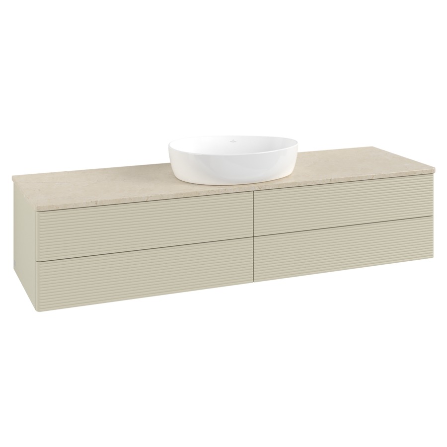 Élément inférieur  Antao
160 x 36 x 50 cm
2&nbsp;éléments de tiroir, 2&nbsp;tiroirs chacune
avec siphon gain de place
avec matériel de fixation
pour 1 lavabo à poser 234171/234172/234173
recouvrement Botticino
sans trou pour robinet
