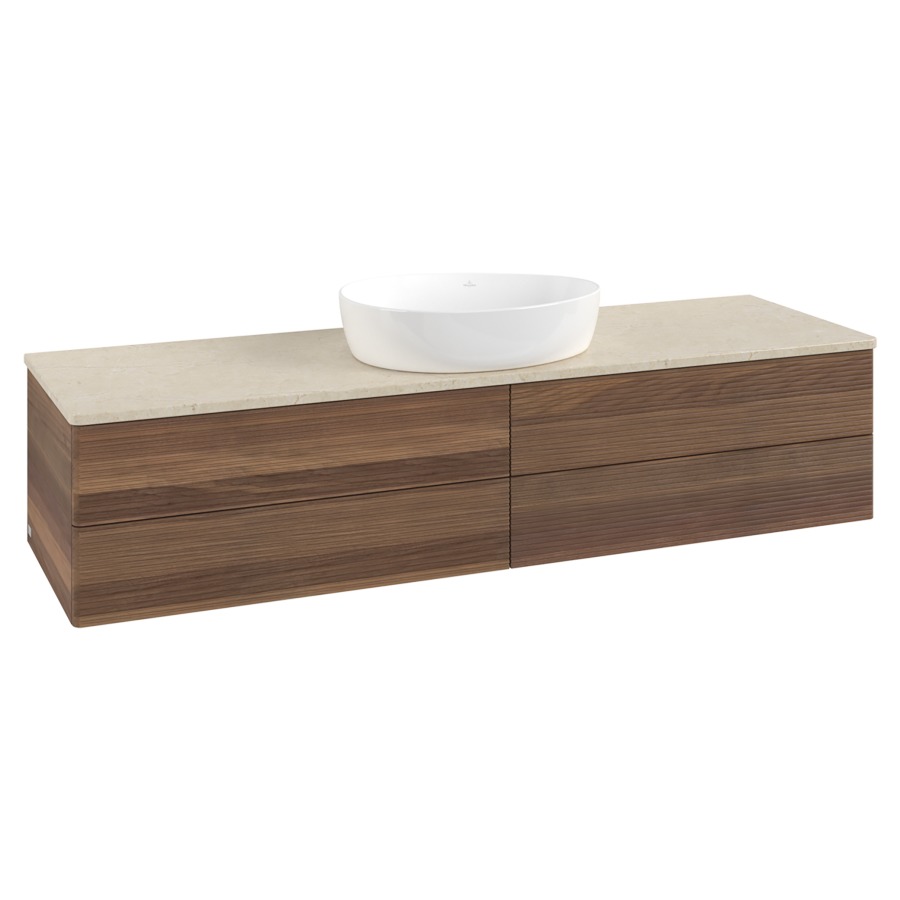 Élément inférieur  Antao
160 x 36 x 50 cm
2&nbsp;éléments de tiroir, 2&nbsp;tiroirs chacune
avec siphon gain de place
avec matériel de fixation
pour 1 lavabo à poser 234171/234172/234173
recouvrement Botticino
sans trou pour robinet