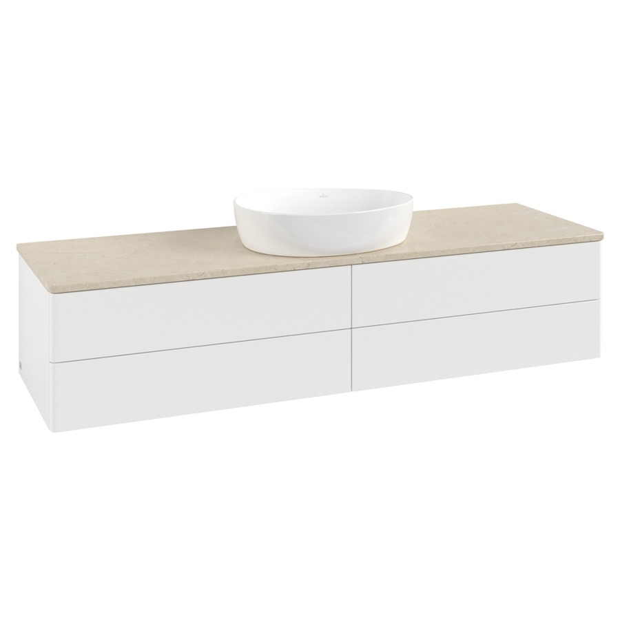 Élément inférieur  Antao
160 x 36 x 50 cm
2&nbsp;éléments de tiroir, 2&nbsp;tiroirs chacune
avec siphon gain de place
avec matériel de fixation
pour 1 lavabo à poser 234171/234172/234173
recouvrement Botticino
sans trou pour robinet