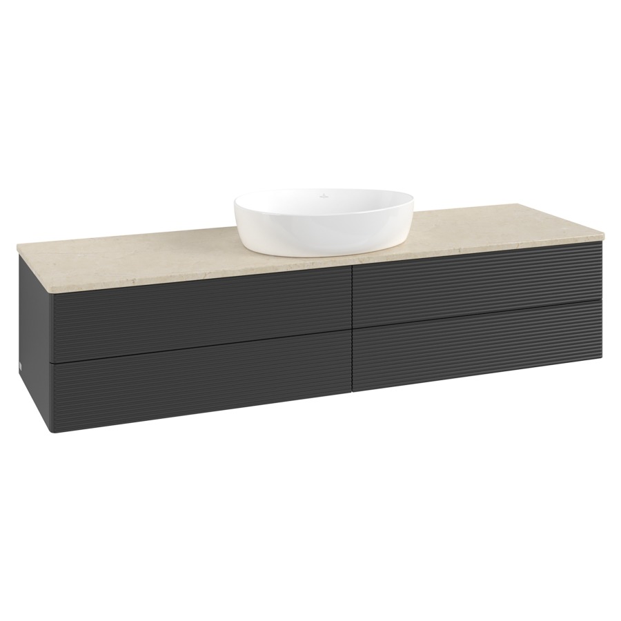 Élément inférieur  Antao
160 x 36 x 50 cm
2&nbsp;éléments de tiroir, 2&nbsp;tiroirs chacune
avec siphon gain de place
avec matériel de fixation
pour 1 lavabo à poser 234171/234172/234173
recouvrement Botticino
sans trou pour robinet