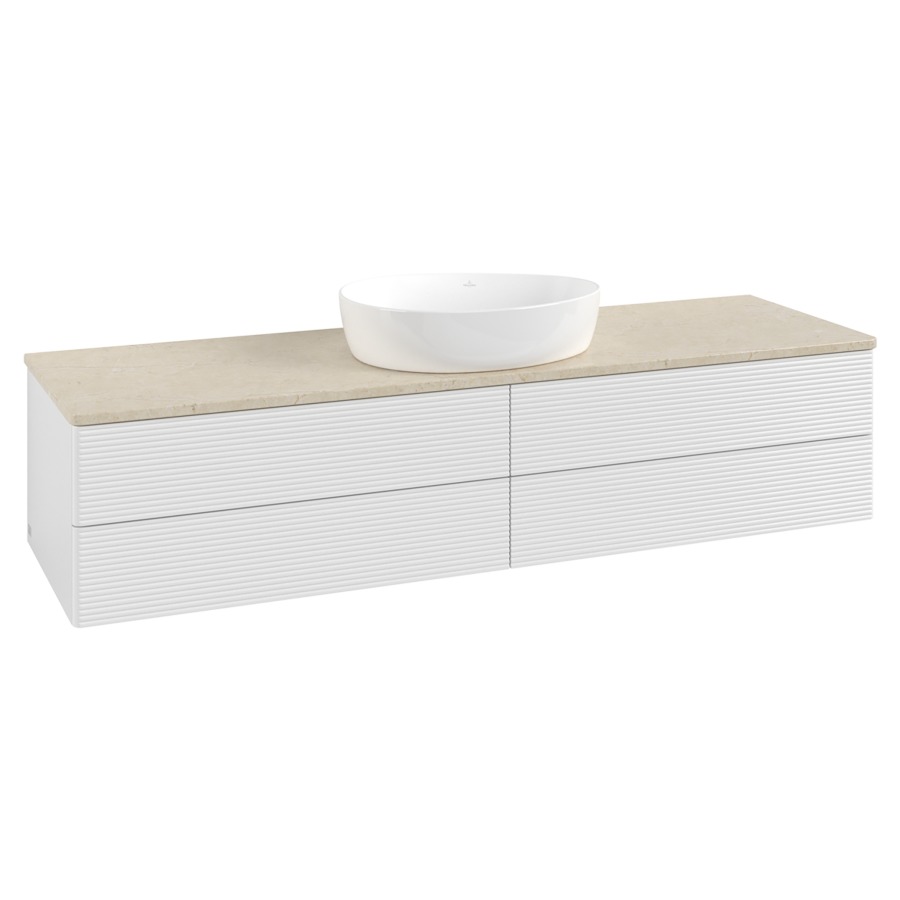 Élément inférieur  Antao
160 x 36 x 50 cm
2&nbsp;éléments de tiroir, 2&nbsp;tiroirs chacune
avec siphon gain de place
avec matériel de fixation
pour 1 lavabo à poser 234171/234172/234173
recouvrement Botticino
sans trou pour robinet