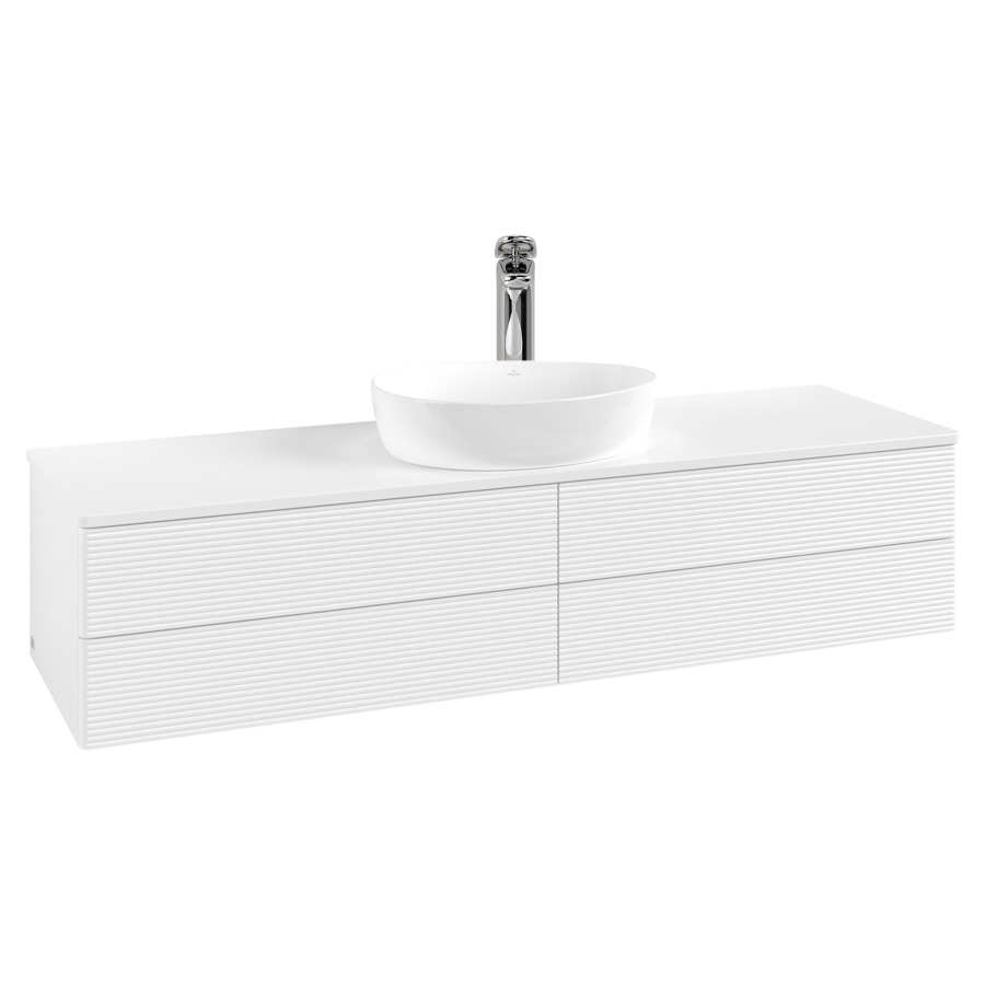 Élément inférieur  Antao
160 x 36 x 50 cm
2&nbsp;éléments de tiroir, 2&nbsp;tiroirs chacune
avec siphon gain de place
avec matériel de fixation
pour 1 lavabo à poser 101037/101039/234171
recouvrement avec 1 trou pour robinet