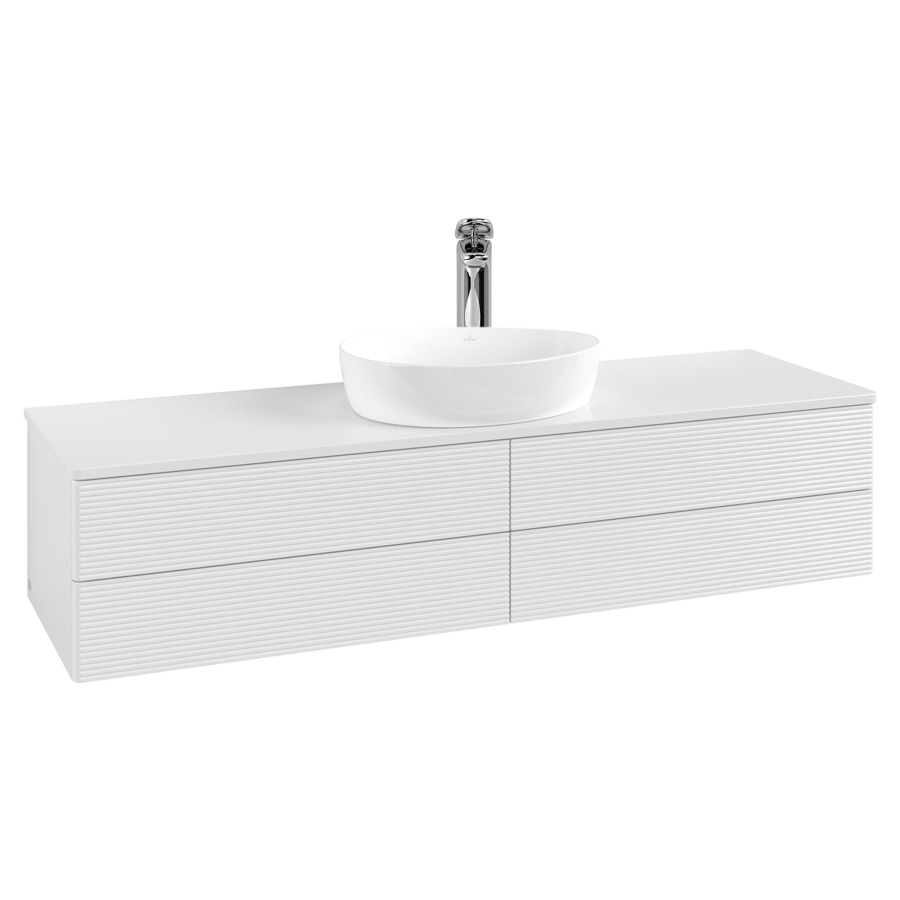 Élément inférieur  Antao
160 x 36 x 50 cm
2&nbsp;éléments de tiroir, 2&nbsp;tiroirs chacune
avec siphon gain de place
avec matériel de fixation
pour 1 lavabo à poser 101037/101039/234171
recouvrement avec 1 trou pour robinet