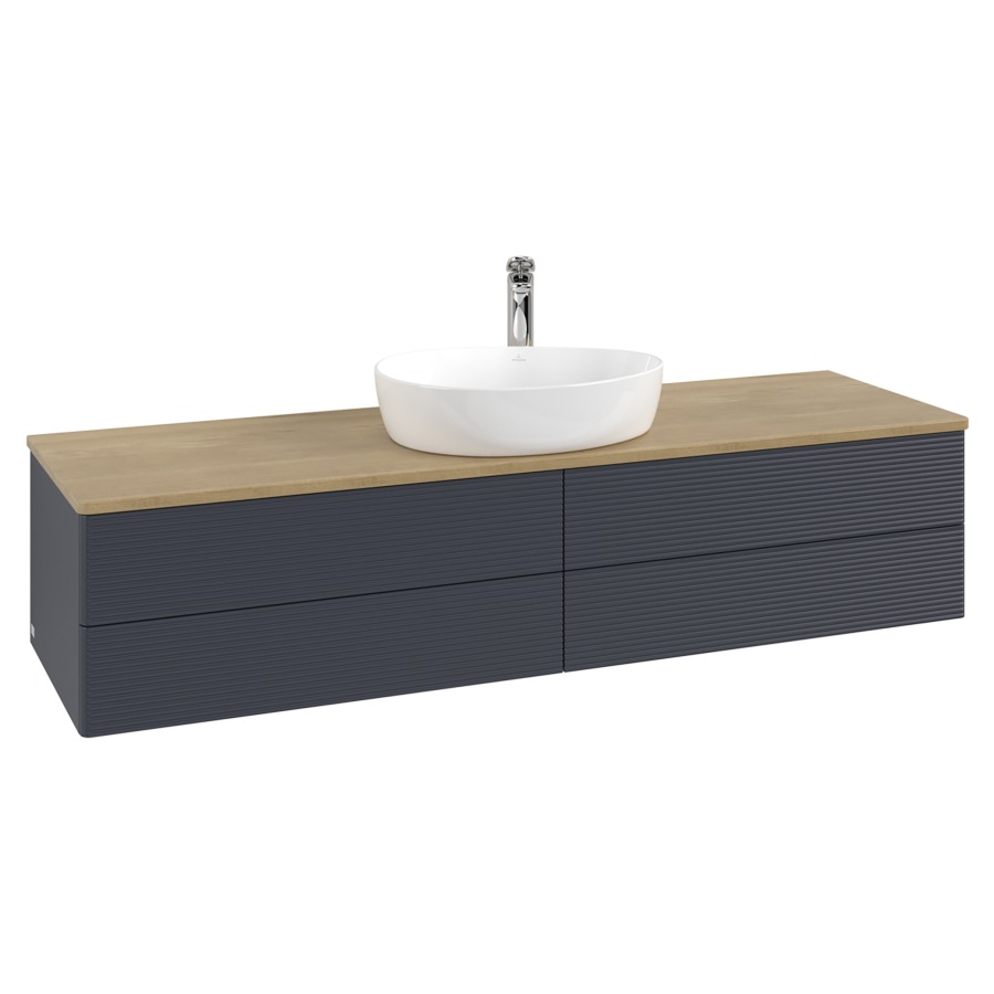 Élément inférieur  Antao
160 x 36 x 50 cm
2&nbsp;éléments de tiroir, 2&nbsp;tiroirs chacune
avec siphon gain de place
avec matériel de fixation
pour 1 lavabo à poser 101037/101039/234171
recouvrement Honey Oak, 1 trou pour robinet