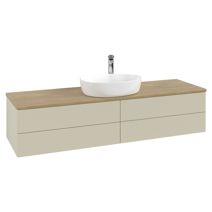 Élément inférieur  Antao
160 x 36 x 50 cm
2&nbsp;éléments de tiroir, 2&nbsp;tiroirs chacune
avec siphon gain de place
avec matériel de fixation
pour 1 lavabo à poser 101037/101039/234171
recouvrement Honey Oak, 1 trou pour robinet