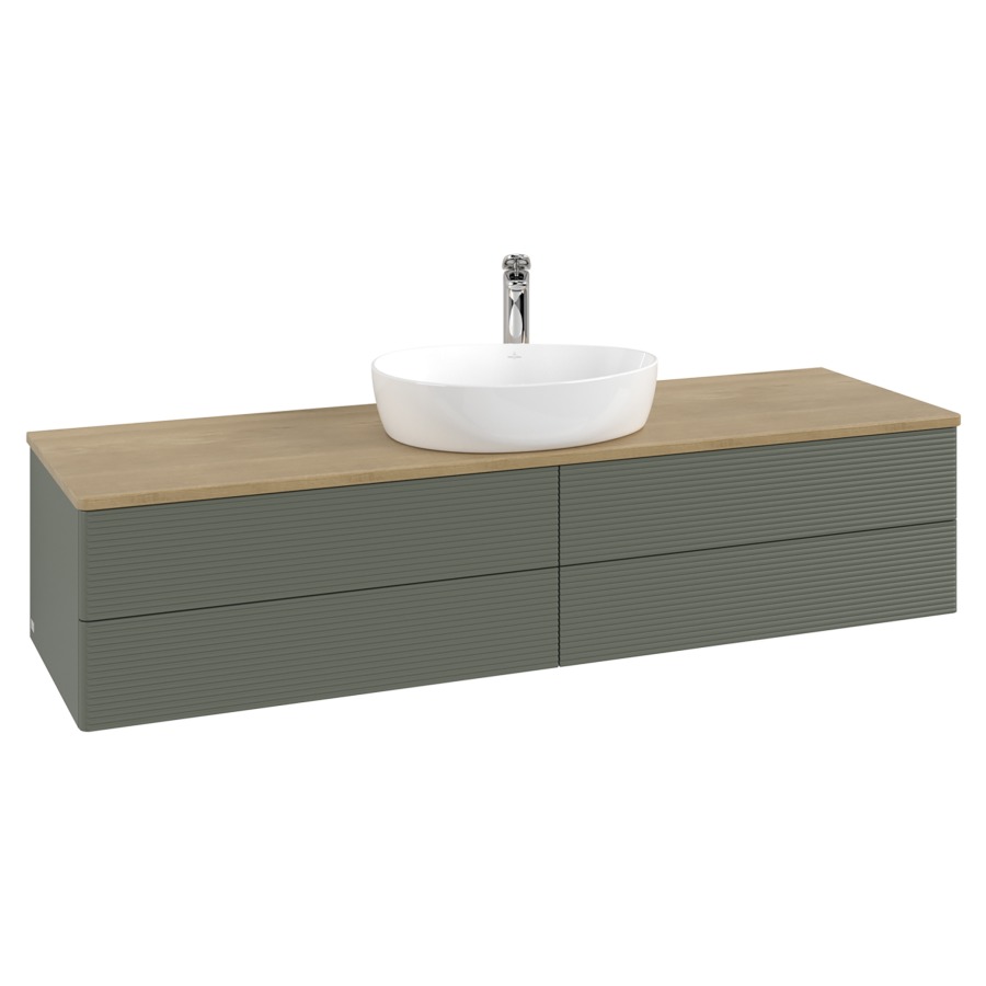 Élément inférieur  Antao
160 x 36 x 50 cm
2&nbsp;éléments de tiroir, 2&nbsp;tiroirs chacune
avec siphon gain de place
avec matériel de fixation
pour 1 lavabo à poser 101037/101039/234171
recouvrement Honey Oak, 1 trou pour robinet