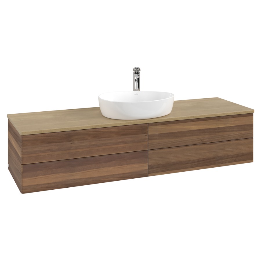 Élément inférieur  Antao
160 x 36 x 50 cm
2&nbsp;éléments de tiroir, 2&nbsp;tiroirs chacune
avec siphon gain de place
avec matériel de fixation
pour 1 lavabo à poser 101037/101039/234171
recouvrement Honey Oak, 1 trou pour robinet
