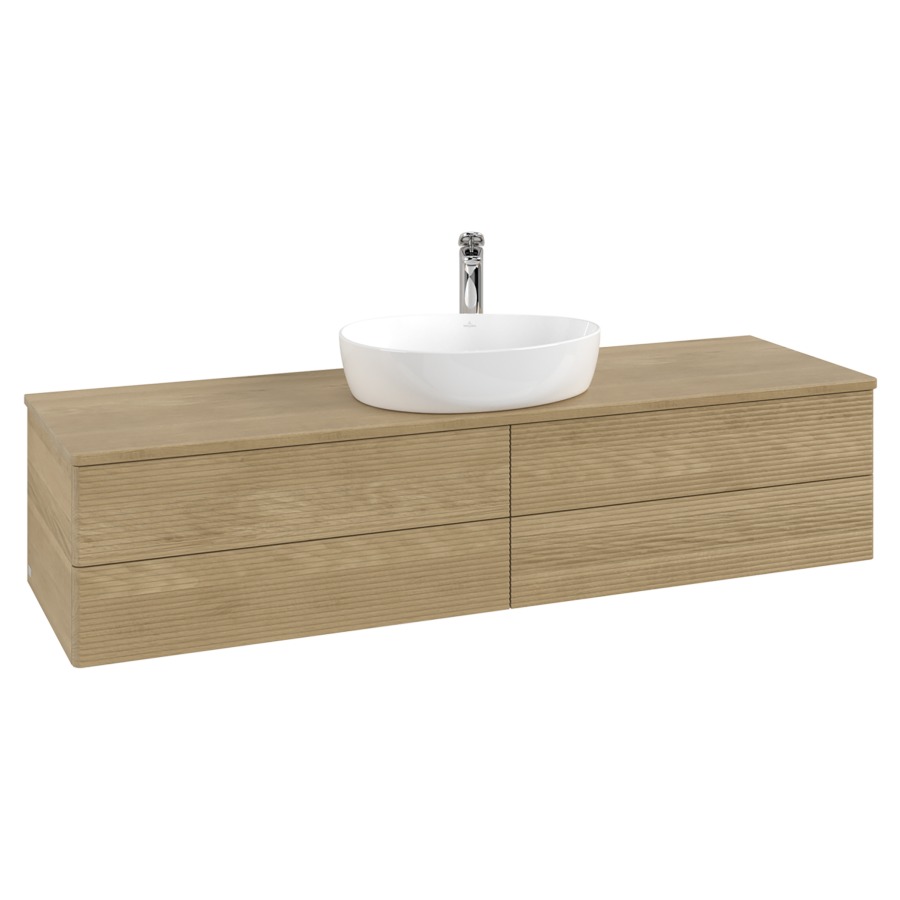 Élément inférieur  Antao
160 x 36 x 50 cm
2&nbsp;éléments de tiroir, 2&nbsp;tiroirs chacune
avec siphon gain de place
avec matériel de fixation
pour 1 lavabo à poser 101037/101039/234171
recouvrement Honey Oak, 1 trou pour robinet