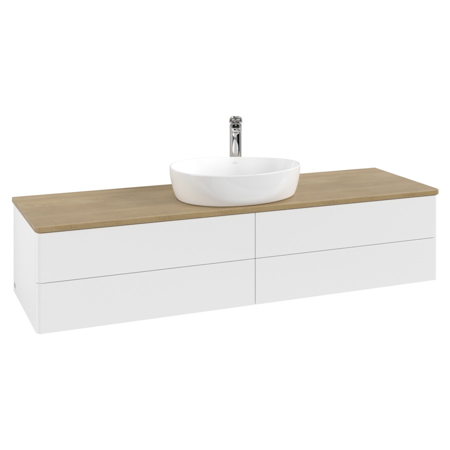 Élément inférieur  Antao
160 x 36 x 50 cm
2&nbsp;éléments de tiroir, 2&nbsp;tiroirs chacune
avec siphon gain de place
avec matériel de fixation
pour 1 lavabo à poser 101037/101039/234171
recouvrement Honey Oak, 1 trou pour robinet