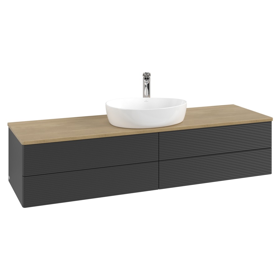 Élément inférieur  Antao
160 x 36 x 50 cm
2&nbsp;éléments de tiroir, 2&nbsp;tiroirs chacune
avec siphon gain de place
avec matériel de fixation
pour 1 lavabo à poser 101037/101039/234171
recouvrement Honey Oak, 1 trou pour robinet