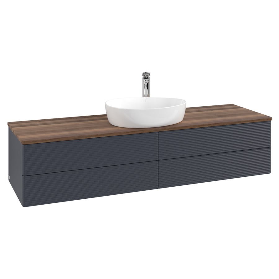 Élément inférieur  Antao
160 x 36 x 50 cm
2&nbsp;éléments de tiroir, 2&nbsp;tiroirs chacune
avec siphon gain de place
avec matériel de fixation
pour 1 lavabo à poser 101037/101039/234171
recouvrement Warm Walnut, 1 trou pour robinet
