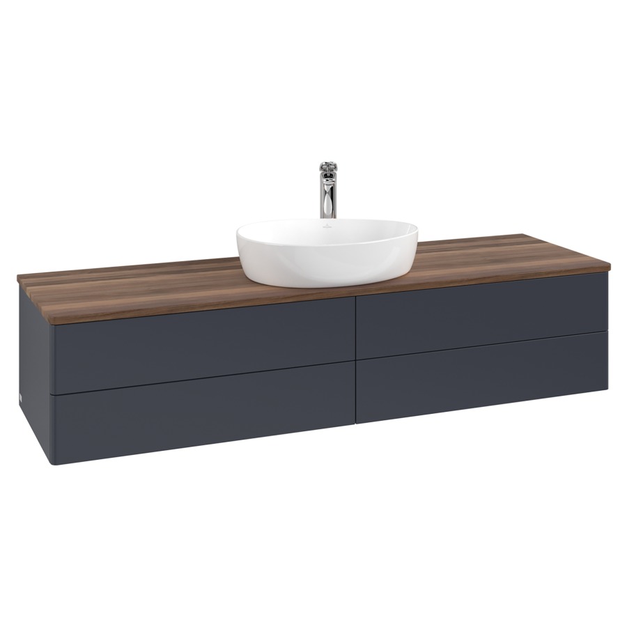 Élément inférieur  Antao
160 x 36 x 50 cm
2&nbsp;éléments de tiroir, 2&nbsp;tiroirs chacune
avec siphon gain de place
avec matériel de fixation
pour 1 lavabo à poser 101037/101039/234171
recouvrement Warm Walnut, 1 trou pour robinet