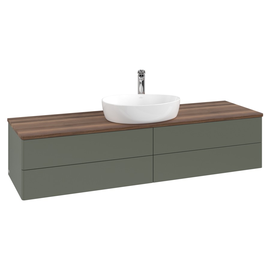 Élément inférieur  Antao
160 x 36 x 50 cm
2&nbsp;éléments de tiroir, 2&nbsp;tiroirs chacune
avec siphon gain de place
avec matériel de fixation
pour 1 lavabo à poser 101037/101039/234171
recouvrement Warm Walnut, 1 trou pour robinet
