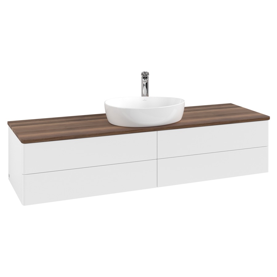 Élément inférieur  Antao
160 x 36 x 50 cm
2&nbsp;éléments de tiroir, 2&nbsp;tiroirs chacune
avec siphon gain de place
avec matériel de fixation
pour 1 lavabo à poser 101037/101039/234171
recouvrement Warm Walnut, 1 trou pour robinet