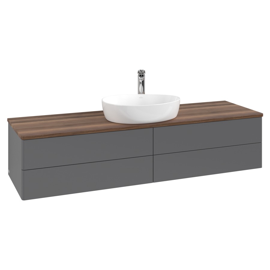 Élément inférieur  Antao
160 x 36 x 50 cm
2&nbsp;éléments de tiroir, 2&nbsp;tiroirs chacune
avec siphon gain de place
avec matériel de fixation
pour 1 lavabo à poser 101037/101039/234171
recouvrement Warm Walnut, 1 trou pour robinet