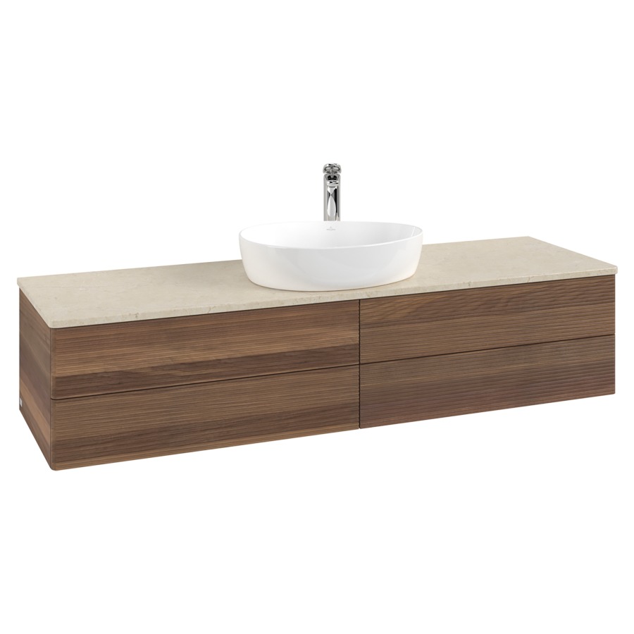 Élément inférieur  Antao
160 x 36 x 50 cm
2&nbsp;éléments de tiroir, 2&nbsp;tiroirs chacune
avec siphon gain de place
avec matériel de fixation
pour 1 lavabo à poser 101037/101039/234171
recouvrement Botticino, 1 trou pour robinet