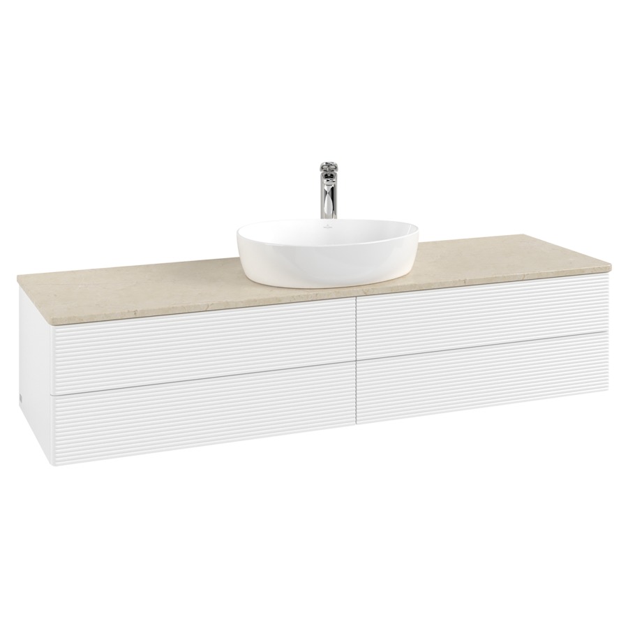 Élément inférieur  Antao
160 x 36 x 50 cm
2&nbsp;éléments de tiroir, 2&nbsp;tiroirs chacune
avec siphon gain de place
avec matériel de fixation
pour 1 lavabo à poser 101037/101039/234171
recouvrement Botticino, 1 trou pour robinet
