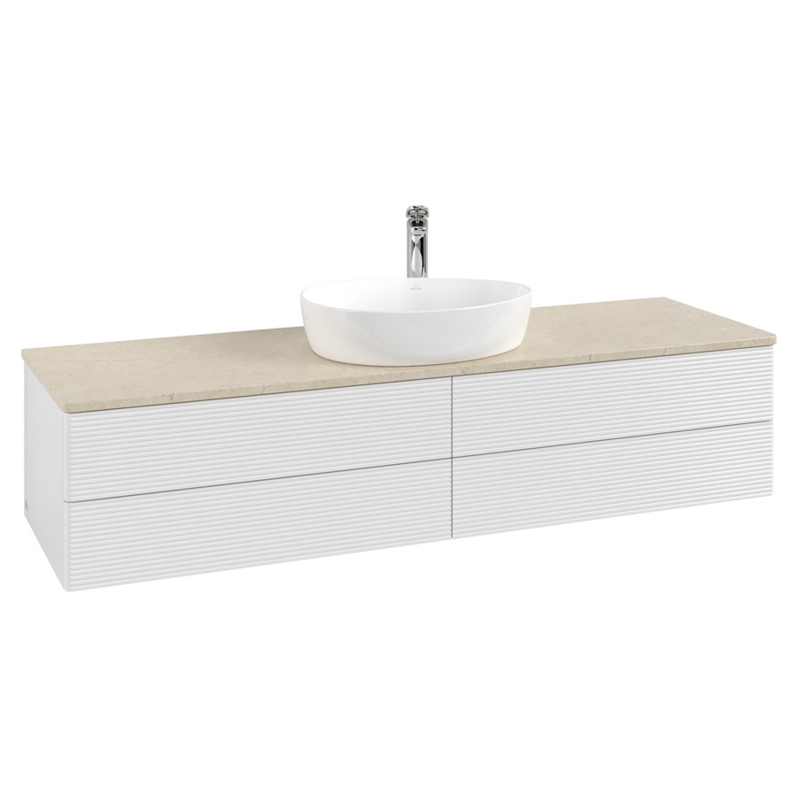 Élément inférieur  Antao
160 x 36 x 50 cm
2&nbsp;éléments de tiroir, 2&nbsp;tiroirs chacune
avec siphon gain de place
avec matériel de fixation
pour 1 lavabo à poser 101037/101039/234171
recouvrement Botticino, 1 trou pour robinet