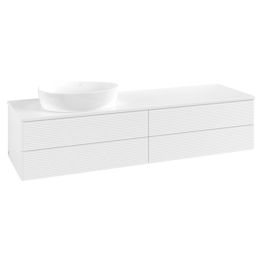 Élément inférieur  Antao
160 x 36 x 50 cm
2&nbsp;éléments de tiroir, 2&nbsp;tiroirs chacune
lavabo à gauche
avec siphon gain de place
avec matériel de fixation
pour 1 lavabo à poser 234171/234172/234173
recouvrement sans trou pour robinet