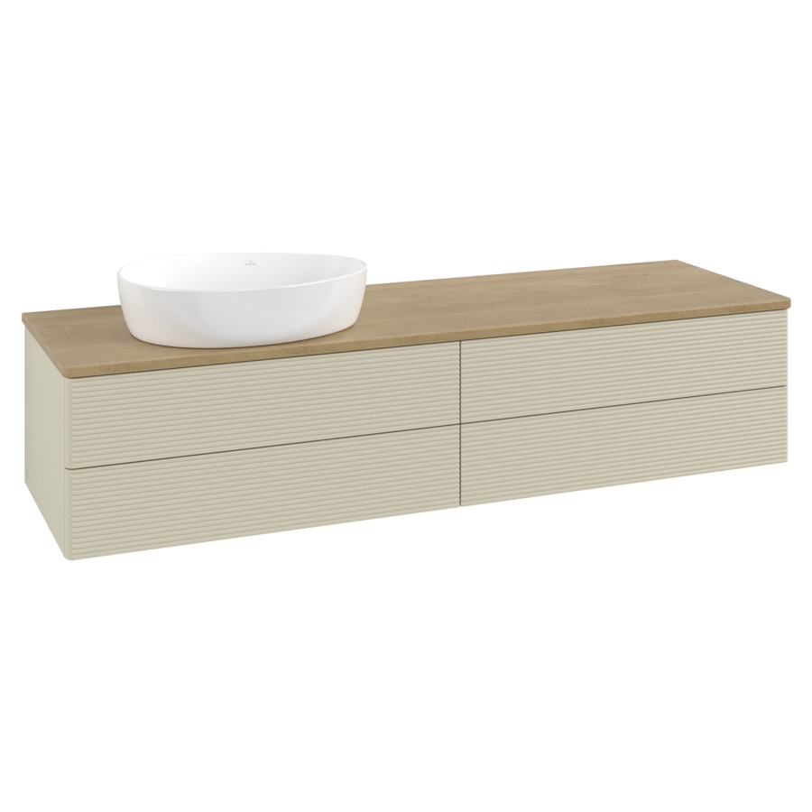 Élément inférieur  Antao
160 x 36 x 50 cm
2&nbsp;éléments de tiroir, 2&nbsp;tiroirs chacune
lavabo à gauche
avec siphon gain de place
avec matériel de fixation
pour 1 lavabo à poser 234171/234172/234173
recouvrement Honey Oak
sans trou pour robinet