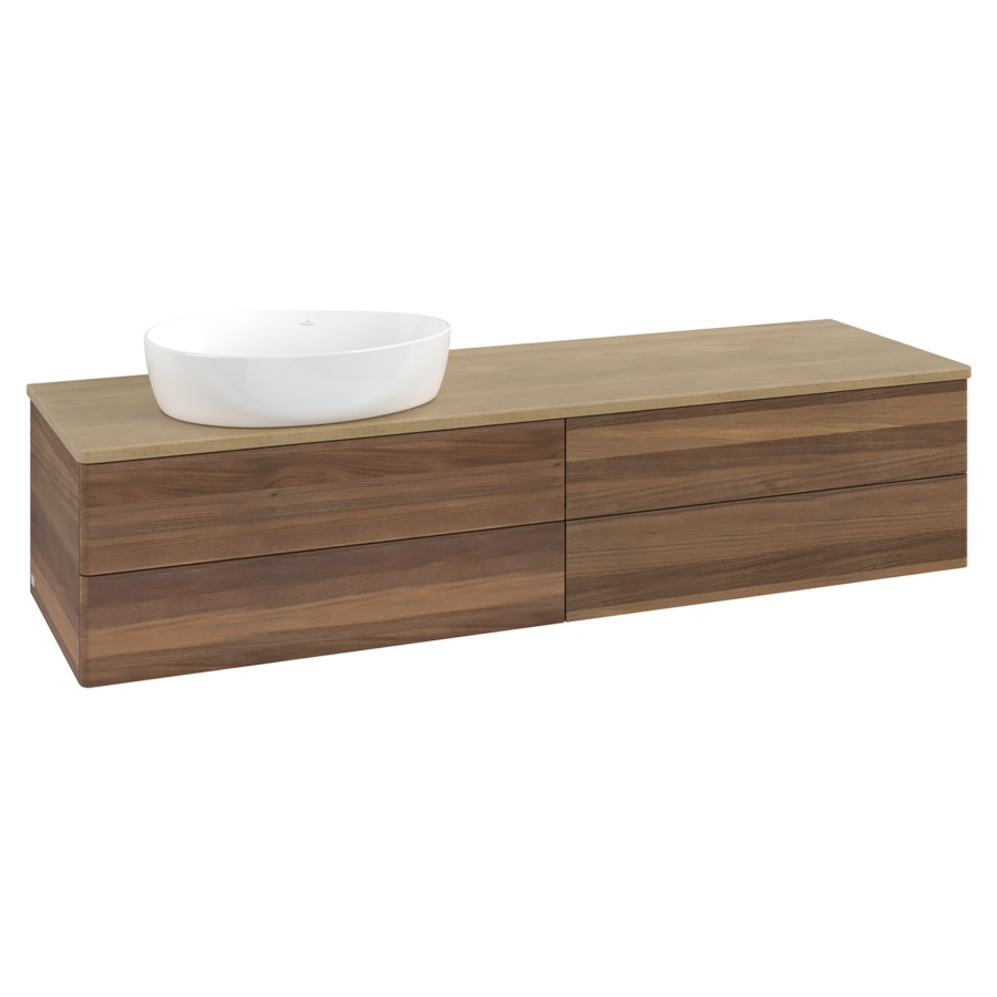 Élément inférieur  Antao
160 x 36 x 50 cm
2&nbsp;éléments de tiroir, 2&nbsp;tiroirs chacune
lavabo à gauche
avec siphon gain de place
avec matériel de fixation
pour 1 lavabo à poser 234171/234172/234173
recouvrement Honey Oak
sans trou pour robinet