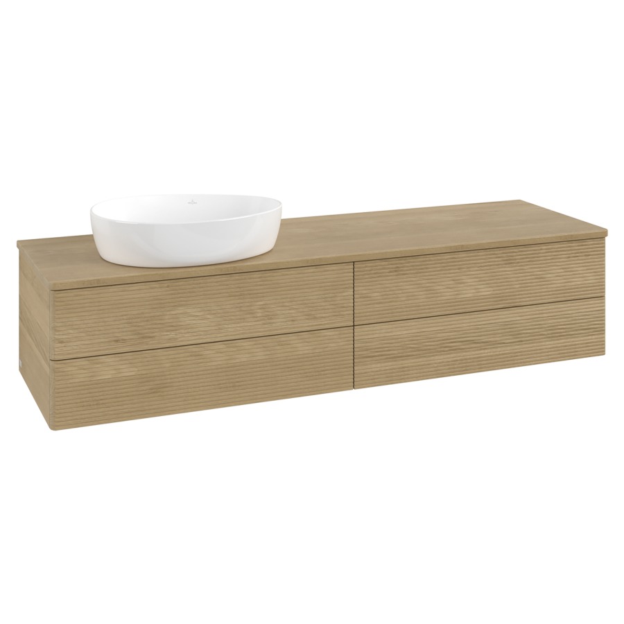 Élément inférieur  Antao
160 x 36 x 50 cm
2&nbsp;éléments de tiroir, 2&nbsp;tiroirs chacune
lavabo à gauche
avec siphon gain de place
avec matériel de fixation
pour 1 lavabo à poser 234171/234172/234173
recouvrement Honey Oak
sans trou pour robinet