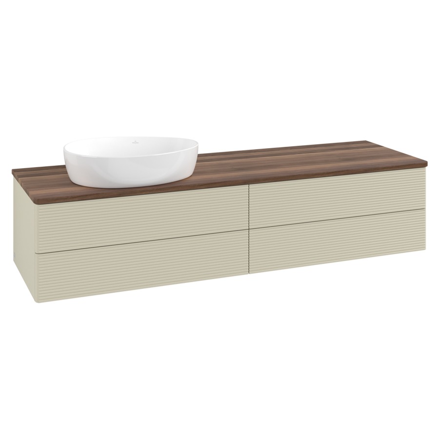 Élément inférieur  Antao
160 x 36 x 50 cm
2&nbsp;éléments de tiroir, 2&nbsp;tiroirs chacune
lavabo à gauche
avec siphon gain de place
avec matériel de fixation
pour 1 lavabo à poser 234171/234172/234173
recouvrement Warm Walnut
sans trou pour robinet