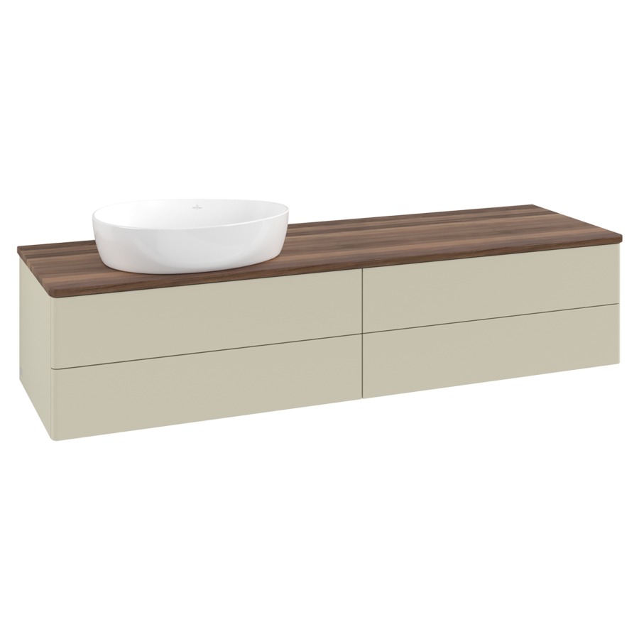 Élément inférieur  Antao
160 x 36 x 50 cm
2&nbsp;éléments de tiroir, 2&nbsp;tiroirs chacune
lavabo à gauche
avec siphon gain de place
avec matériel de fixation
pour 1 lavabo à poser 234171/234172/234173
recouvrement Warm Walnut
sans trou pour robinet