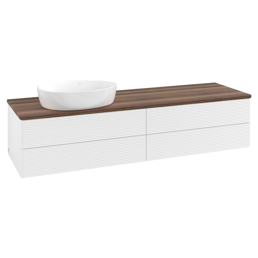 Élément inférieur  Antao
160 x 36 x 50 cm
2&nbsp;éléments de tiroir, 2&nbsp;tiroirs chacune
lavabo à gauche
avec siphon gain de place
avec matériel de fixation
pour 1 lavabo à poser 234171/234172/234173
recouvrement Warm Walnut
sans trou pour robinet