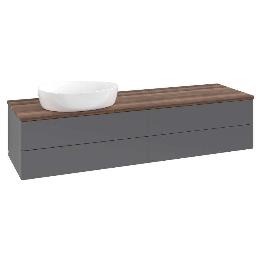 Élément inférieur  Antao
160 x 36 x 50 cm
2&nbsp;éléments de tiroir, 2&nbsp;tiroirs chacune
lavabo à gauche
avec siphon gain de place
avec matériel de fixation
pour 1 lavabo à poser 234171/234172/234173
recouvrement Warm Walnut
sans trou pour robinet