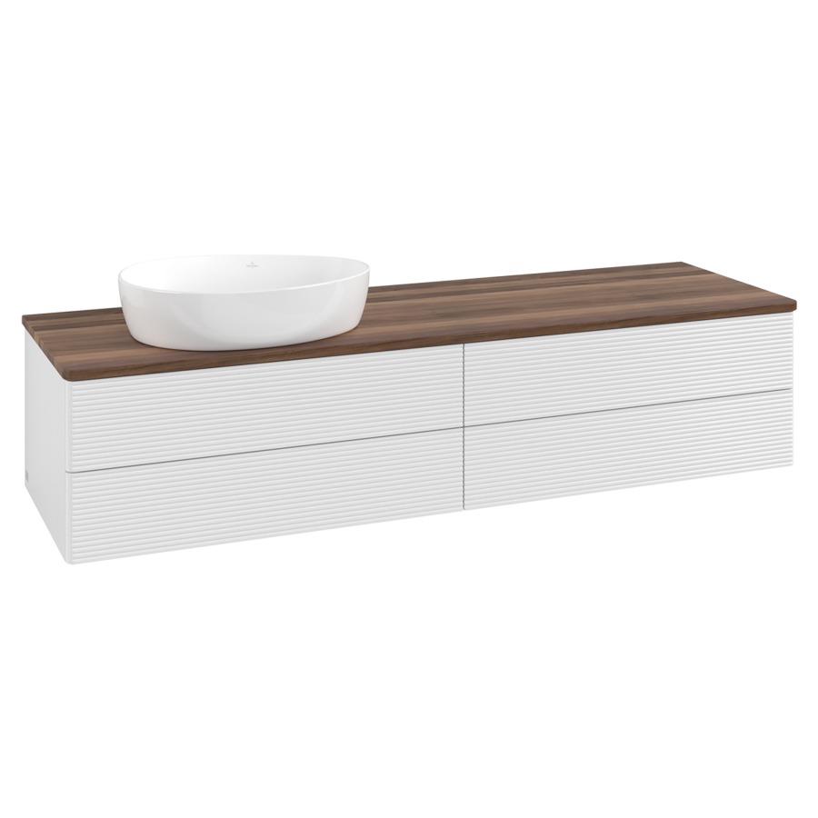 Élément inférieur  Antao
160 x 36 x 50 cm
2&nbsp;éléments de tiroir, 2&nbsp;tiroirs chacune
lavabo à gauche
avec siphon gain de place
avec matériel de fixation
pour 1 lavabo à poser 234171/234172/234173
recouvrement Warm Walnut
sans trou pour robinet