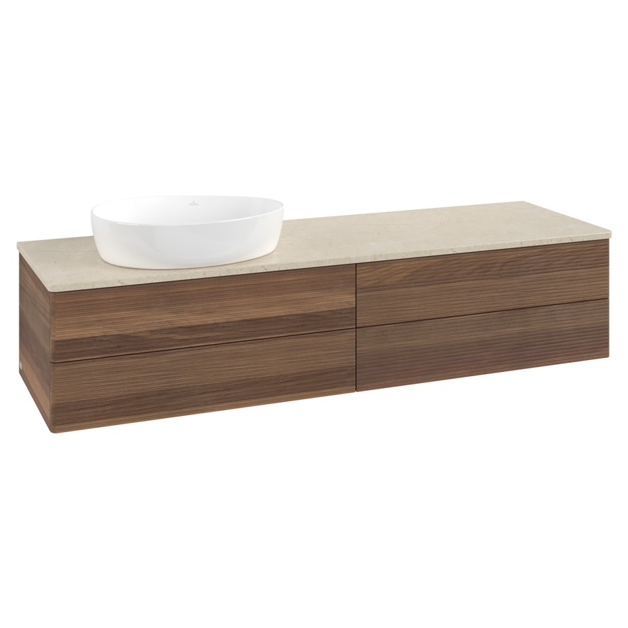 Élément inférieur  Antao
160 x 36 x 50 cm
2&nbsp;éléments de tiroir, 2&nbsp;tiroirs chacune
lavabo à gauche
avec siphon gain de place
avec matériel de fixation
pour 1 lavabo à poser 234171/234172/234173
recouvrement Botticino
sans trou pour robinet