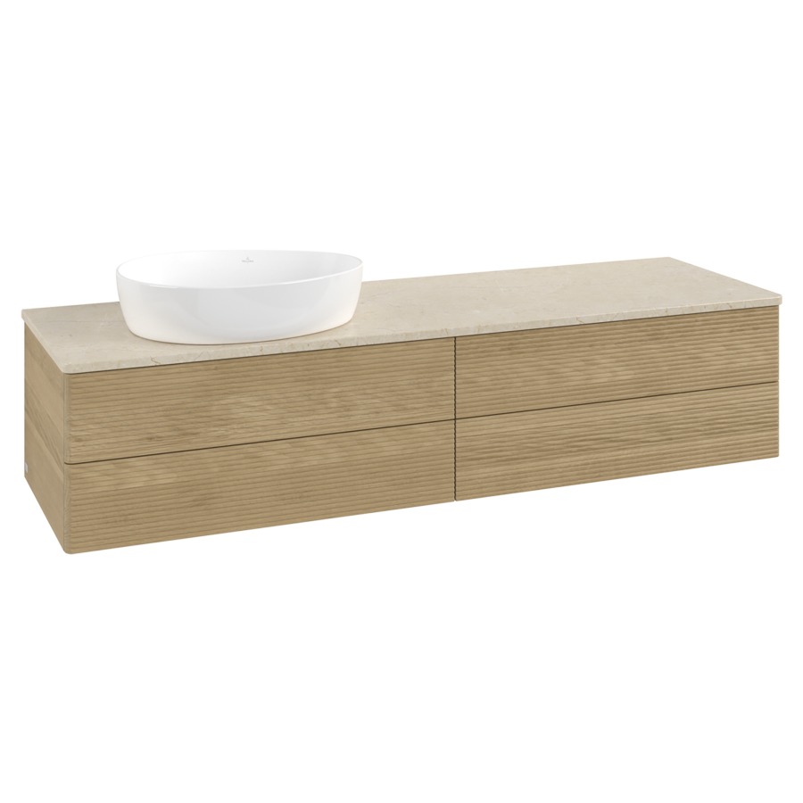Élément inférieur  Antao
160 x 36 x 50 cm
2&nbsp;éléments de tiroir, 2&nbsp;tiroirs chacune
lavabo à gauche
avec siphon gain de place
avec matériel de fixation
pour 1 lavabo à poser 234171/234172/234173
recouvrement Botticino
sans trou pour robinet