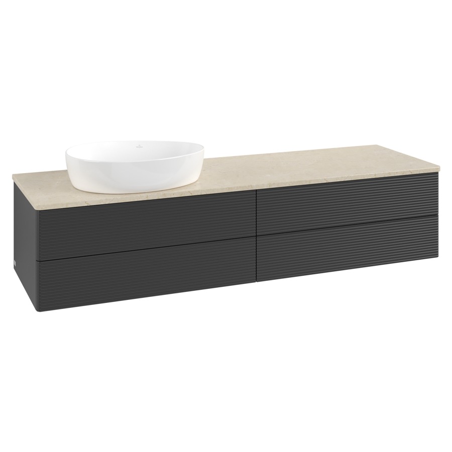 Élément inférieur  Antao
160 x 36 x 50 cm
2&nbsp;éléments de tiroir, 2&nbsp;tiroirs chacune
lavabo à gauche
avec siphon gain de place
avec matériel de fixation
pour 1 lavabo à poser 234171/234172/234173
recouvrement Botticino
sans trou pour robinet
