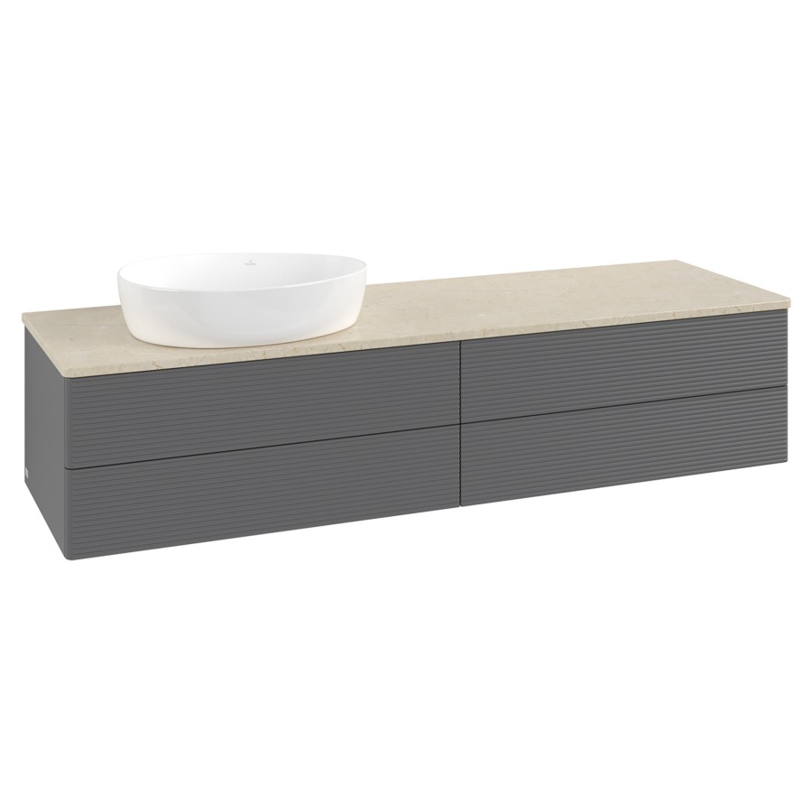 Élément inférieur  Antao
160 x 36 x 50 cm
2&nbsp;éléments de tiroir, 2&nbsp;tiroirs chacune
lavabo à gauche
avec siphon gain de place
avec matériel de fixation
pour 1 lavabo à poser 234171/234172/234173
recouvrement Botticino
sans trou pour robinet