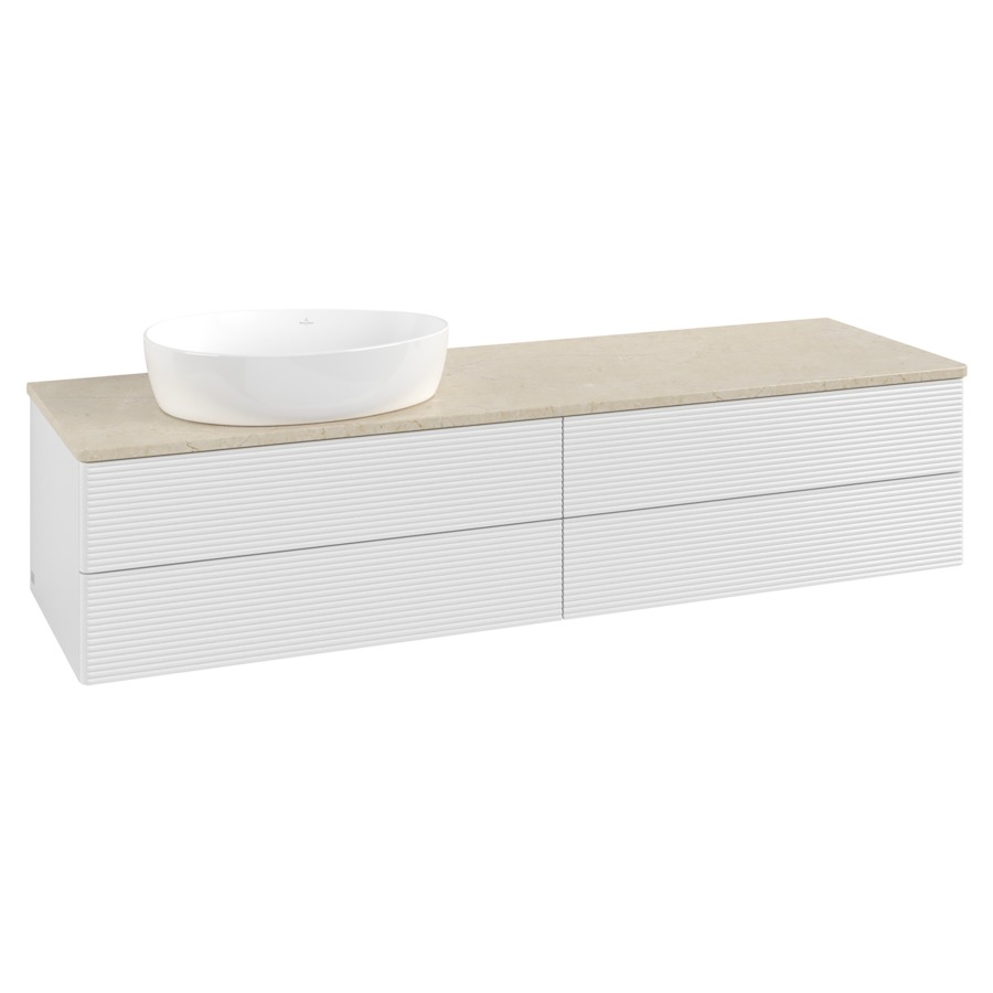 Élément inférieur  Antao
160 x 36 x 50 cm
2&nbsp;éléments de tiroir, 2&nbsp;tiroirs chacune
lavabo à gauche
avec siphon gain de place
avec matériel de fixation
pour 1 lavabo à poser 234171/234172/234173
recouvrement Botticino
sans trou pour robinet