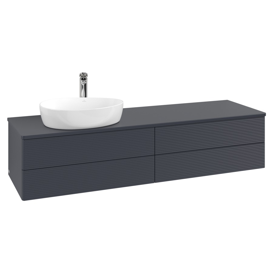 Élément inférieur  Antao
160 x 36 x 50 cm
2&nbsp;éléments de tiroir, 2&nbsp;tiroirs chacune
lavabo à gauche
avec siphon gain de place
avec matériel de fixation
pour 1 lavabo à poser 101037/101039/234171
recouvrement avec trou pour robinet