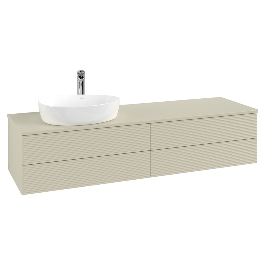 Élément inférieur  Antao
160 x 36 x 50 cm
2&nbsp;éléments de tiroir, 2&nbsp;tiroirs chacune
lavabo à gauche
avec siphon gain de place
avec matériel de fixation
pour 1 lavabo à poser 101037/101039/234171
recouvrement avec trou pour robinet