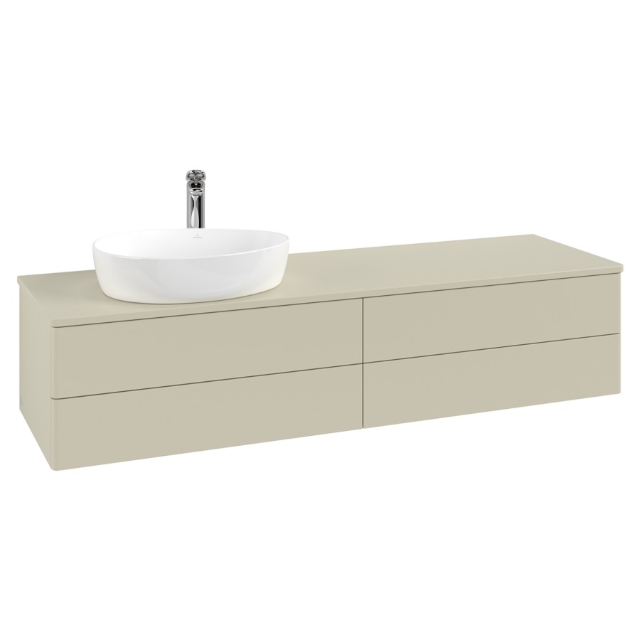 Élément inférieur  Antao
160 x 36 x 50 cm
2&nbsp;éléments de tiroir, 2&nbsp;tiroirs chacune
lavabo à gauche
avec siphon gain de place
avec matériel de fixation
pour 1 lavabo à poser 101037/101039/234171
recouvrement avec trou pour robinet