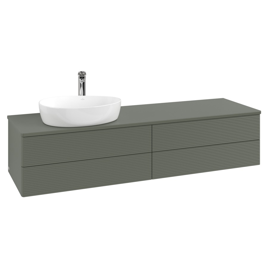 Élément inférieur  Antao
160 x 36 x 50 cm
2&nbsp;éléments de tiroir, 2&nbsp;tiroirs chacune
lavabo à gauche
avec siphon gain de place
avec matériel de fixation
pour 1 lavabo à poser 101037/101039/234171
recouvrement avec trou pour robinet