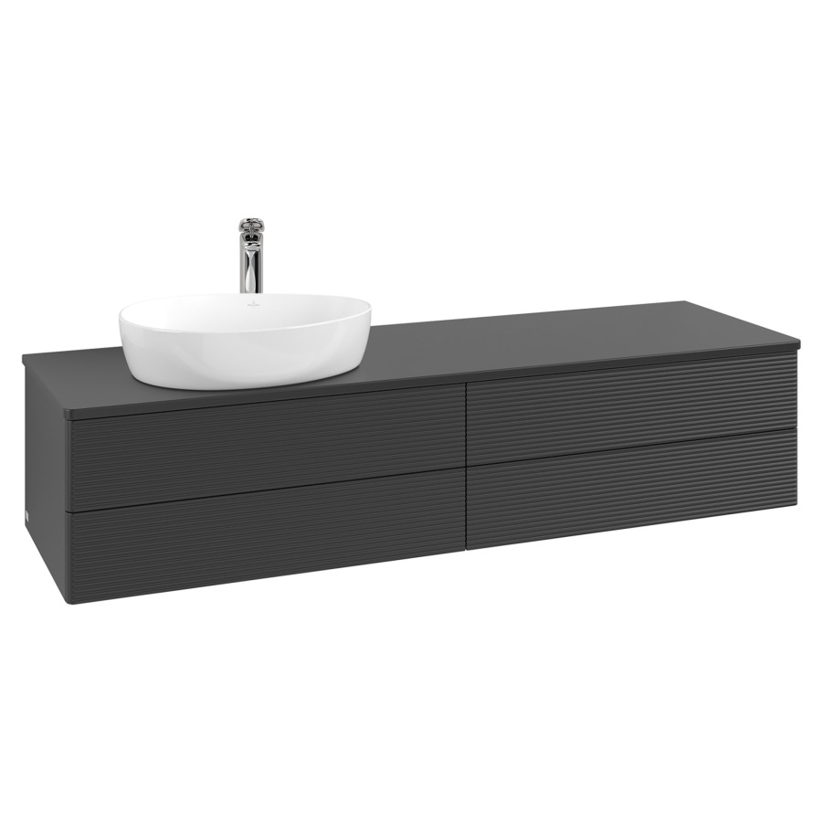 Élément inférieur  Antao
160 x 36 x 50 cm
2&nbsp;éléments de tiroir, 2&nbsp;tiroirs chacune
lavabo à gauche
avec siphon gain de place
avec matériel de fixation
pour 1 lavabo à poser 101037/101039/234171
recouvrement avec trou pour robinet