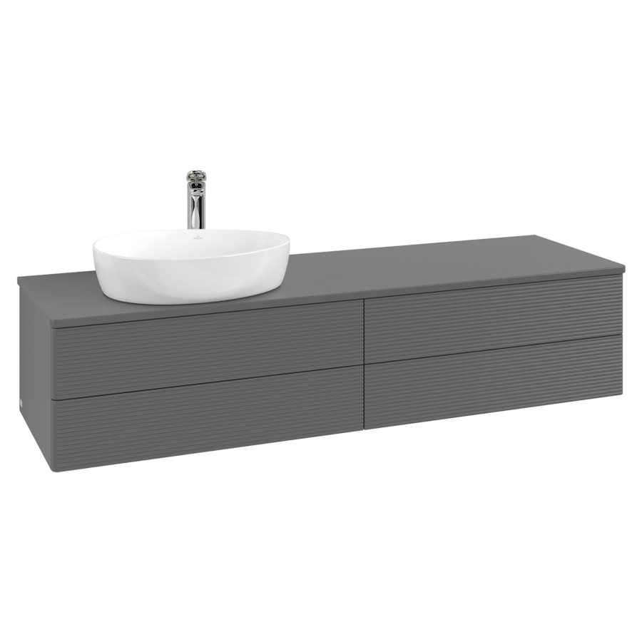 Élément inférieur  Antao
160 x 36 x 50 cm
2&nbsp;éléments de tiroir, 2&nbsp;tiroirs chacune
lavabo à gauche
avec siphon gain de place
avec matériel de fixation
pour 1 lavabo à poser 101037/101039/234171
recouvrement avec trou pour robinet