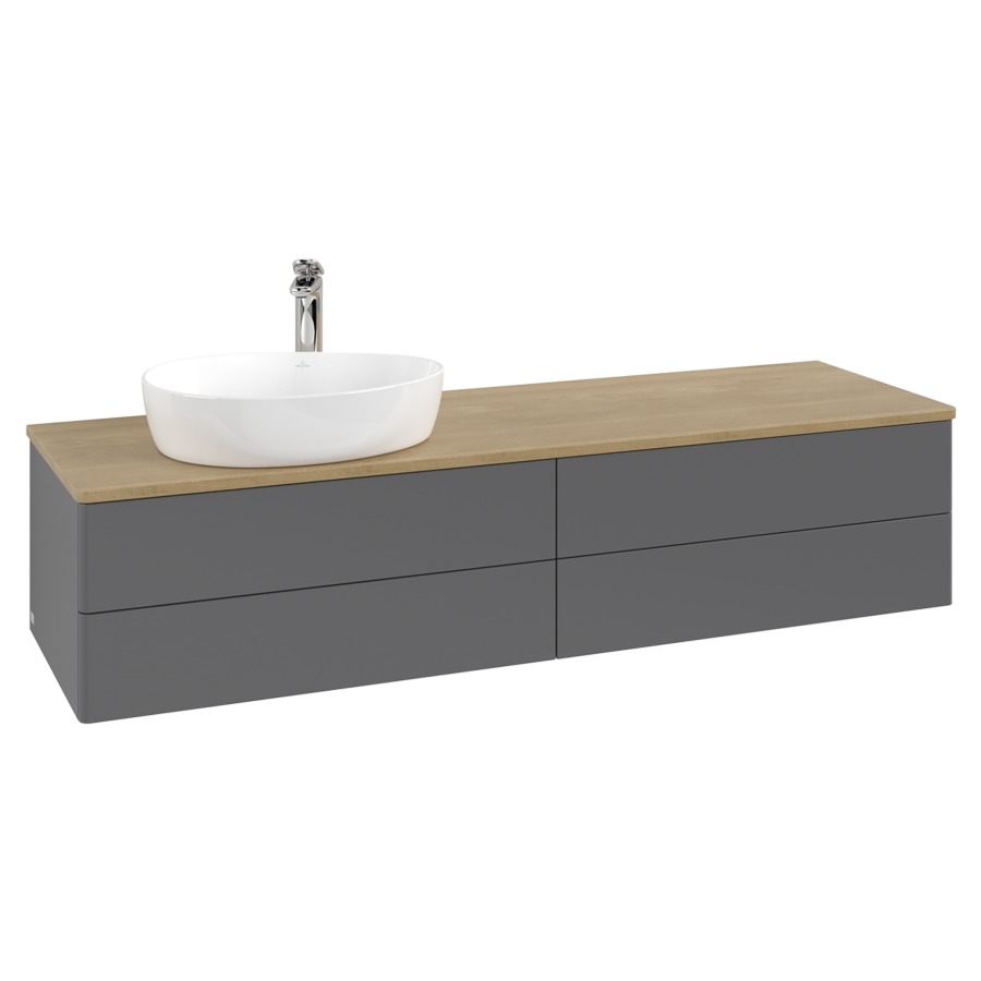 Élément inférieur  Antao
160 x 36 x 50 cm
2&nbsp;éléments de tiroir, 2&nbsp;tiroirs chacune
lavabo à gauche
avec siphon gain de place
avec matériel de fixation
pour 1 lavabo à poser 101037/101039/234171
recouvrement Honey Oak, 1 trou pour robinet