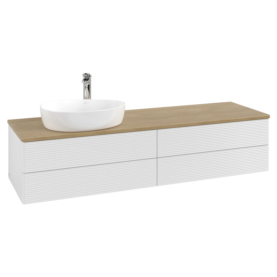 Élément inférieur  Antao
160 x 36 x 50 cm
2&nbsp;éléments de tiroir, 2&nbsp;tiroirs chacune
lavabo à gauche
avec siphon gain de place
avec matériel de fixation
pour 1 lavabo à poser 101037/101039/234171
recouvrement Honey Oak, 1 trou pour robinet