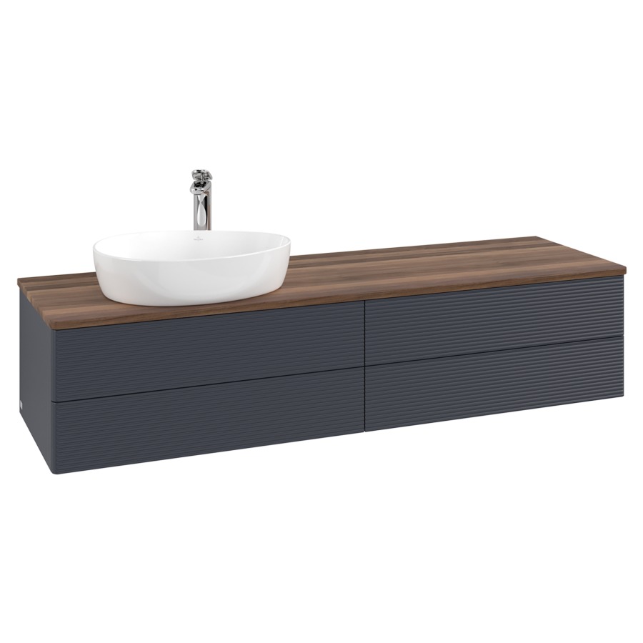 Élément inférieur  Antao
160 x 36 x 50 cm
2&nbsp;éléments de tiroir, 2&nbsp;tiroirs chacune
lavabo à gauche
avec siphon gain de place
avec matériel de fixation
pour 1 lavabo à poser 101037/101039/234171
recouvrement Warm Walnut, 1 trou pour robinet
