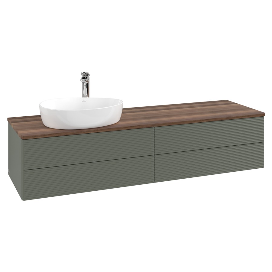 Élément inférieur  Antao
160 x 36 x 50 cm
2&nbsp;éléments de tiroir, 2&nbsp;tiroirs chacune
lavabo à gauche
avec siphon gain de place
avec matériel de fixation
pour 1 lavabo à poser 101037/101039/234171
recouvrement Warm Walnut, 1 trou pour robinet